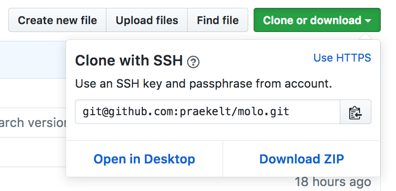Clone with SSH in the Github UI